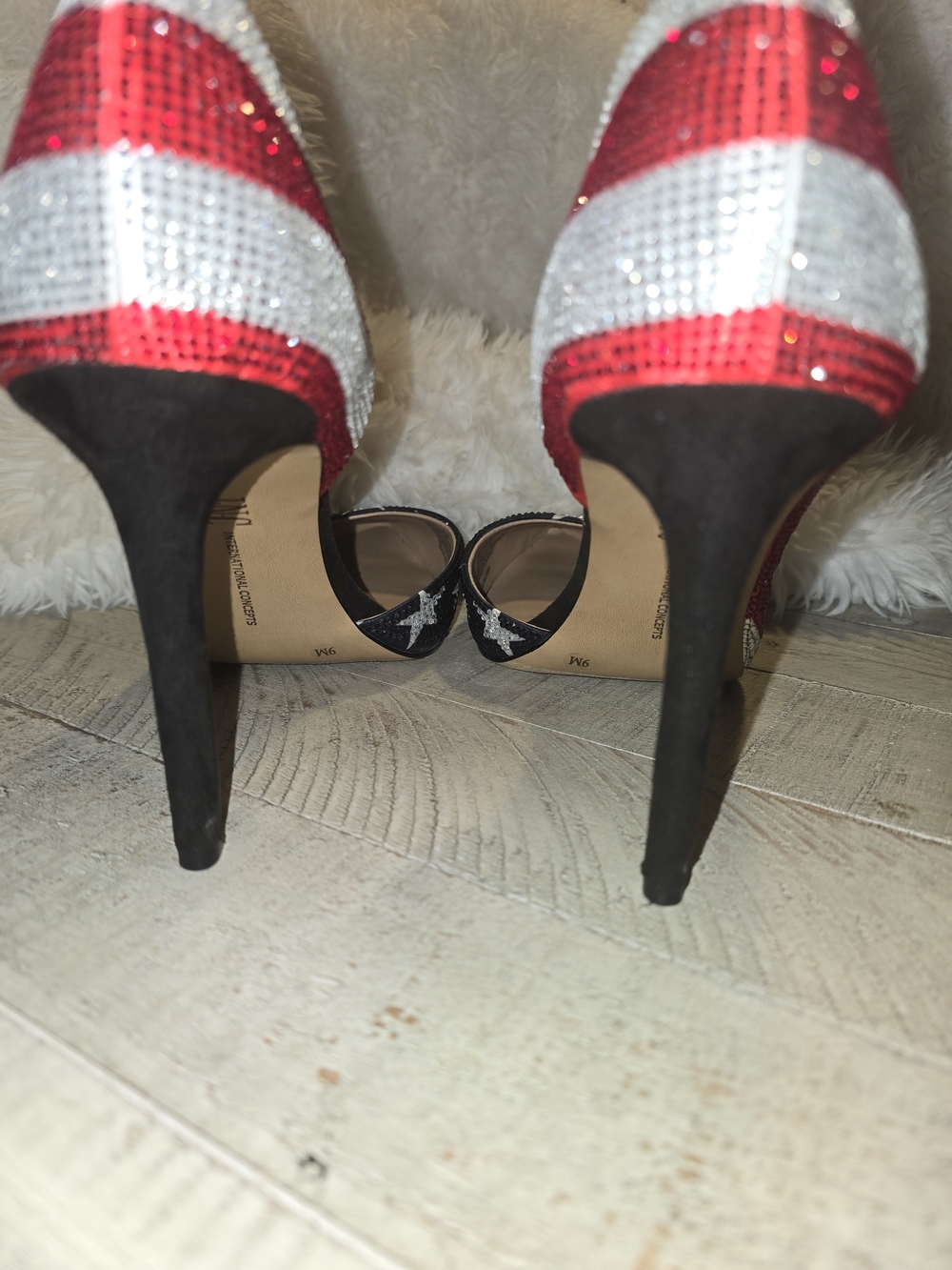Women's Star & Stripe Rhinestone Pointed Heels - Red White Blue - Picture 2 of 5